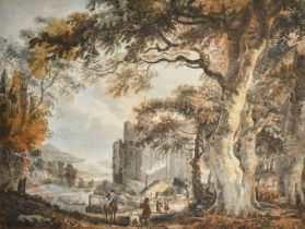 Paul Sandby (1731-1809) British. 'Caernarvon Castle' (Caernarfon), with figures in the foreground,