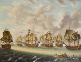 Late 18th Century Dutch School. A Shipping Scene with Admiral Duncan's Great Victory over the
