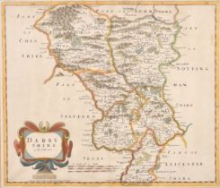 Robert Morden (1650-1703) British. "Darby Shire", Hand coloured map, 14" x 16.5" (35.5 x 41.9cm) and