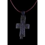 BYZANTINE BRONZE RELIQUARY CROSS PENDANT WITH JESUS CHRIST