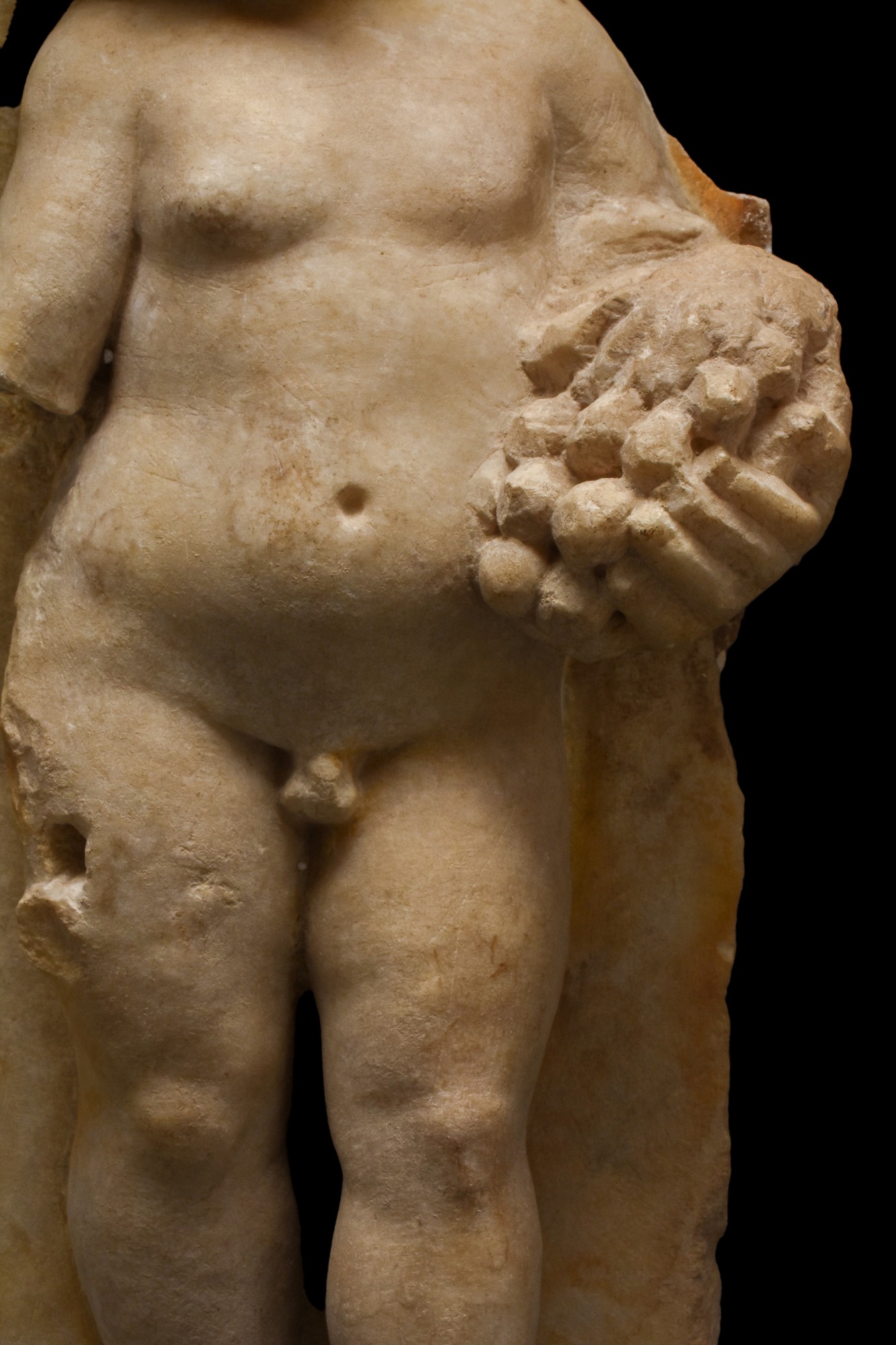 LARGE ROMAN MARBLE FIGURE OF CUPID HOLDING GRAPES- EX R.SORGE COLLECTION - Image 5 of 7