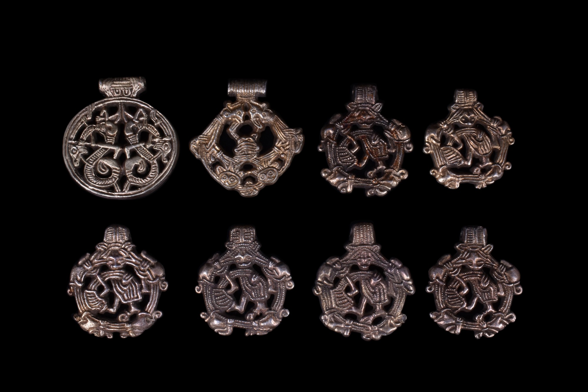 SET OF EIGHT SILVER VIKING PENDANTS - WITH REPORT