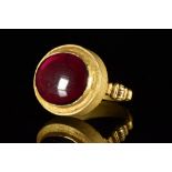 ANCIENT GREEK GOLD ARCHITECTURAL RING WITH GARNET