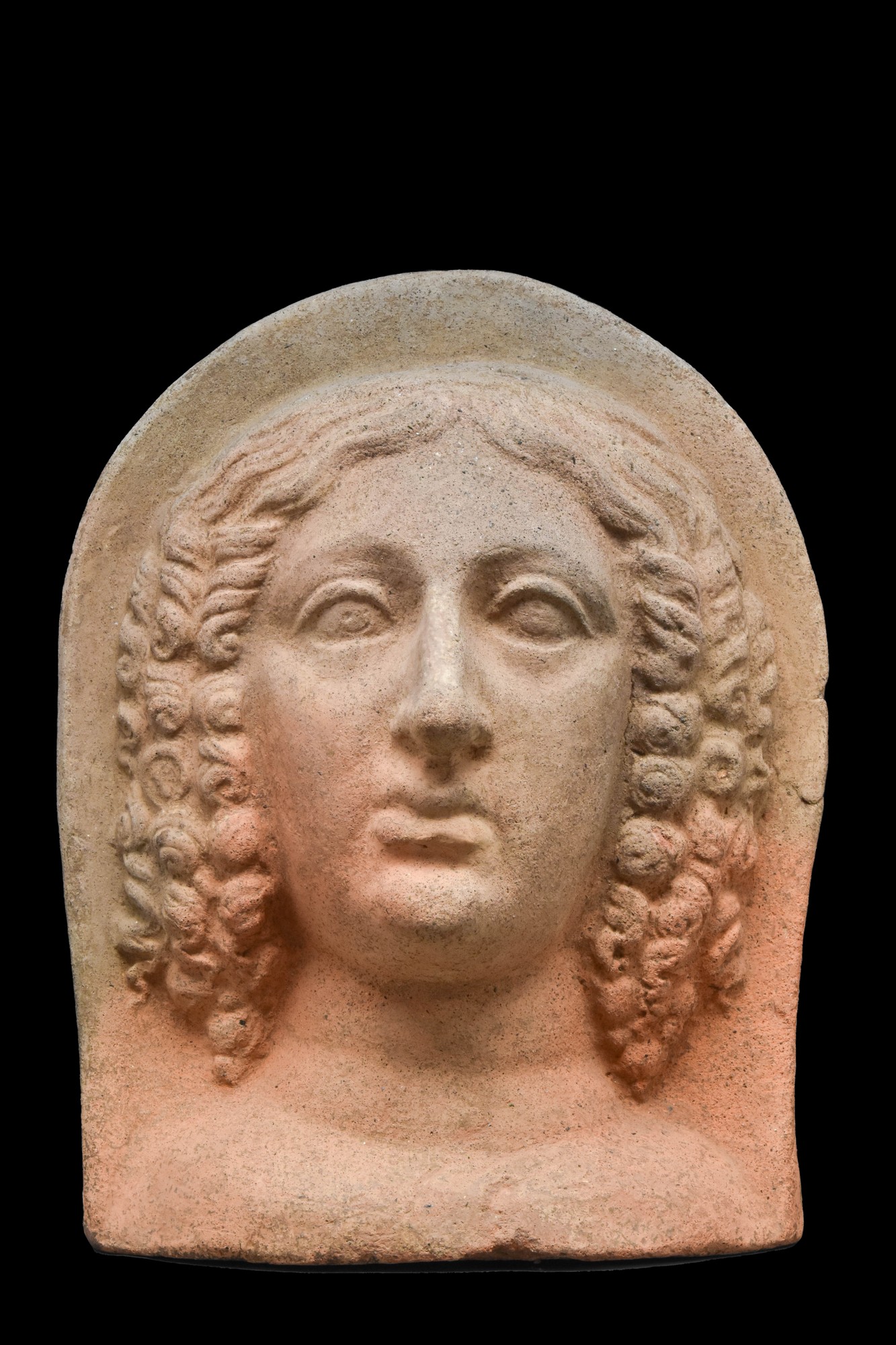 ETRUSCAN TERRACOTTA VOTIVE HEAD OF A WOMAN