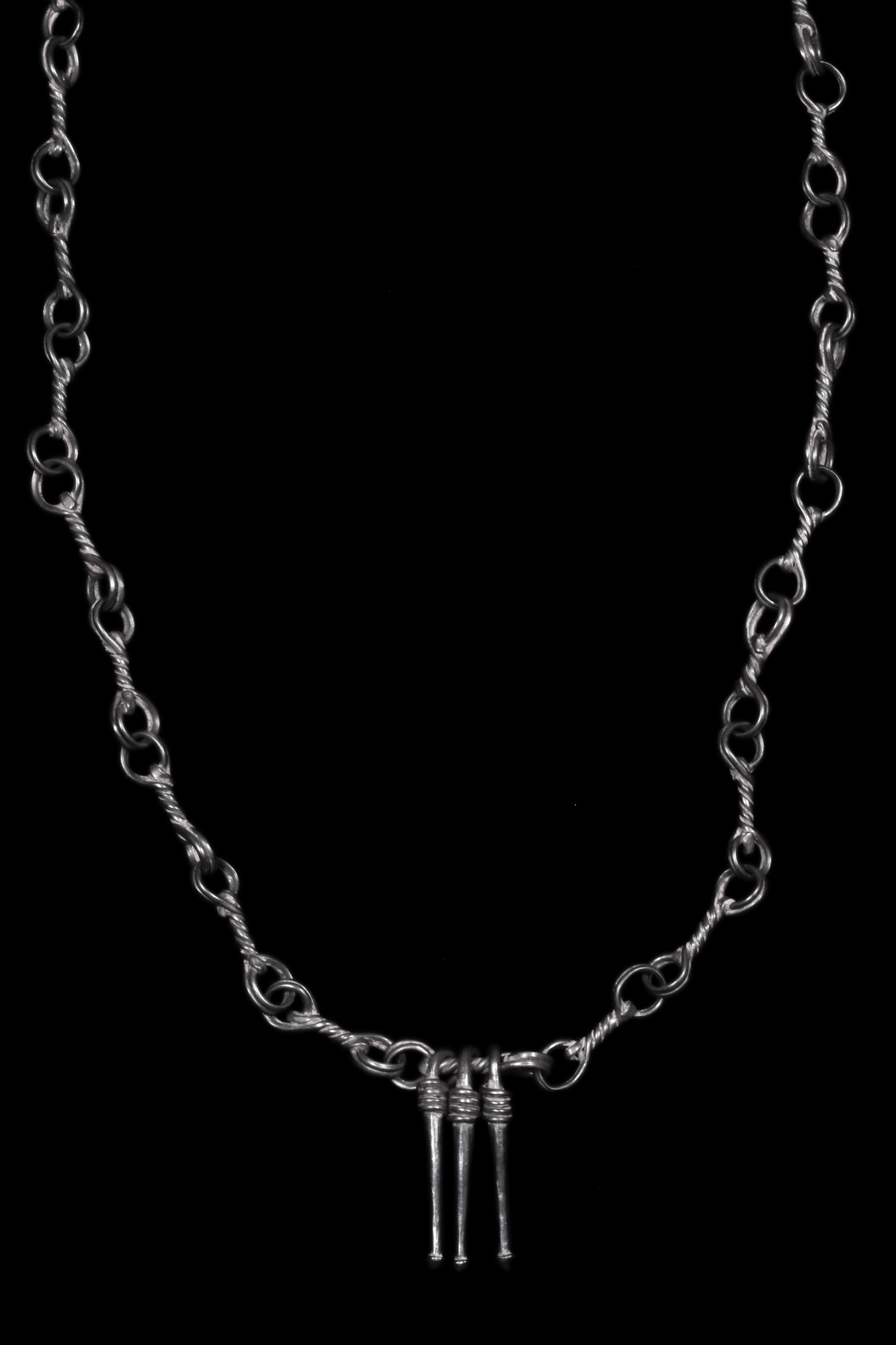 CELTIC IRON AGE SILVER NECKLACE WITH PHALLIC PENDANTS