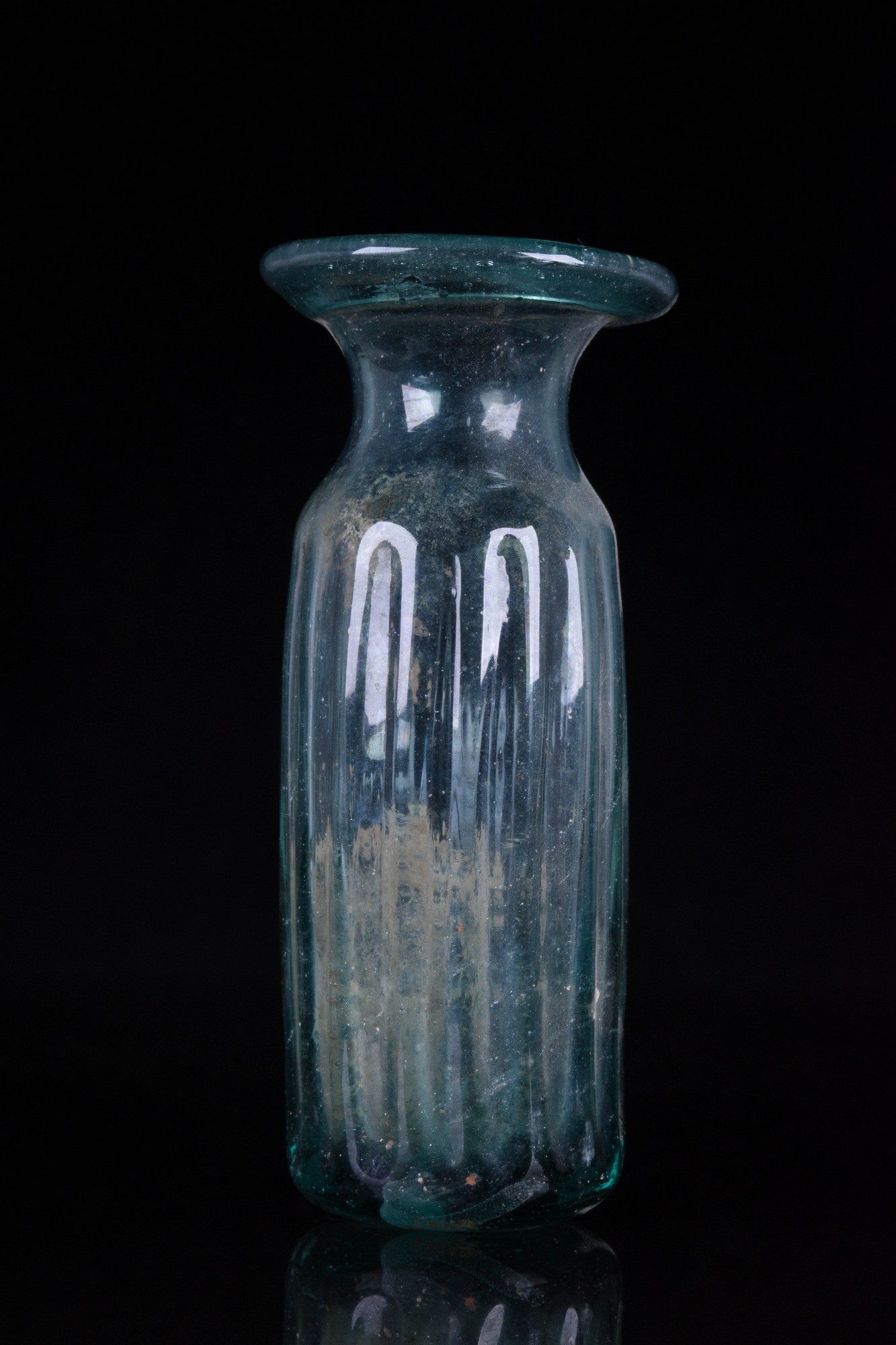 ANCIENT ROMAN OR BYZANTINE GLASS RIBBED FLASK - Image 2 of 6