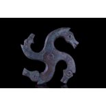 ROMAN BRONZE SWASTIKA BROOCH WITH HORSE HEADS