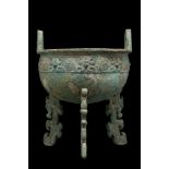 CHINESE BRONZE RITUAL FOOD VESSEL (DING) - XRF TESTED