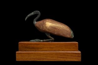 LARGE ANCIENT EGYPTIAN GILT WOOD AND BRONZE IBIS