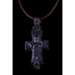 BYZANTINE BRONZE RELIQUARY CROSS PENDANT WITH JESUS CHRIST