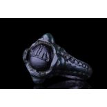 RARE VIKING BRONZE RING WITH INSCRIBED GEM