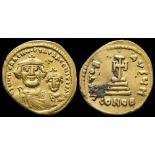 BYZANTINE EMPIRE, HERACLIUS WITH HERACLIUS CONSTANTINUS 610-641 AD, AU SOLIDUS, CONSTANTINOPLE MINT.