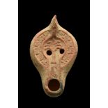 ROMAN TERRACOTTA OIL LAMP WITH PALM