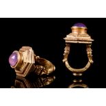 GREEK HELLENISTIC GOLD HINGED RING WITH AMETHYST