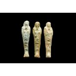 ANCIENT EGYPTIAN GROUP OF THREE FAIENCE USHABTIS
