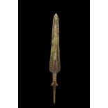 ANCIENT BRONZE LONG SPEARHEAD
