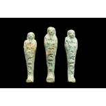 ANCIENT EGYPTIAN GROUP OF THREE FAIENCE USHABTIS