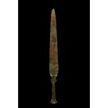 ANCIENT BRONZE DAGGER WITH HANDLE