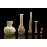 ANCIENT ROMAN GLASS COLLECTION OF FIVE FLASKS