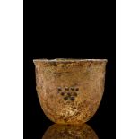 RARE LATE ROMAN GLASS CUP WITH DECORATION