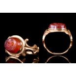 ROMAN GOLD RING WITH GOATER MILKING GOAT INTAGLIO