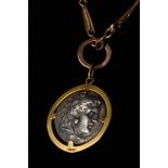 GREEK ALEXANDER III THE GREAT SILVER TETRADRACHM IN GOLD PENDANT