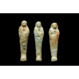 ANCIENT EGYPTIAN GROUP OF THREE FAIENCE USHABTIS