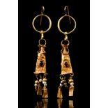 GREEK HELLENISTIC GOLD AND GARNET PENDANT EARRINGS