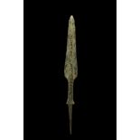 ANCIENT BRONZE LONG SPEARHEAD