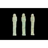 ANCIENT EGYPTIAN GROUP OF THREE FAIENCE USHABTIS