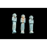 ANCIENT EGYPTIAN GROUP OF THREE FAIENCE USHABTIS
