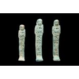 ANCIENT EGYPTIAN GROUP OF THREE FAIENCE USHABTIS