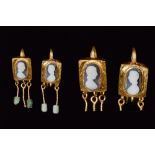 ROMAN GOLD EARRINGS WITH CAMEO PORTRAITS AND DANGLING BEADS