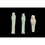 ANCIENT EGYPTIAN GROUP OF THREE FAIENCE USHABTIS