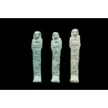 ANCIENT EGYPTIAN GROUP OF THREE FAIENCE USHABTIS