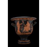 APULIAN RED-FIGURE BELL-KRATER WITH MAENAD AND DIONYSUS
