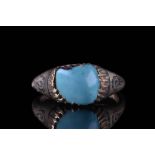 SELJUK SILVER RING WITH NIELLO DECORATION AND TURQUOISE