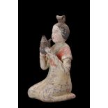 CHINESE TANG DYNASTY TERRACOTTA KNEELING FEMALE MUSICIAN - TL TESTED