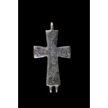 BYZANTINE BRONZE INSCRIBED RELIQUARY CROSS