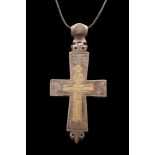 BYZANTINE SILVER GILT RELIQUARY CROSS