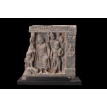 GANDHARAN SCHIST PANEL WITH BUDDHA AND HIS WORSHIPPERS