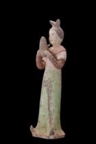 CHINESE TANG DYNASTY TERRACOTTA STANDING FEMALE MUSICIAN - TL TESTED