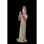 CHINESE TANG DYNASTY TERRACOTTA STANDING FEMALE MUSICIAN - TL TESTED