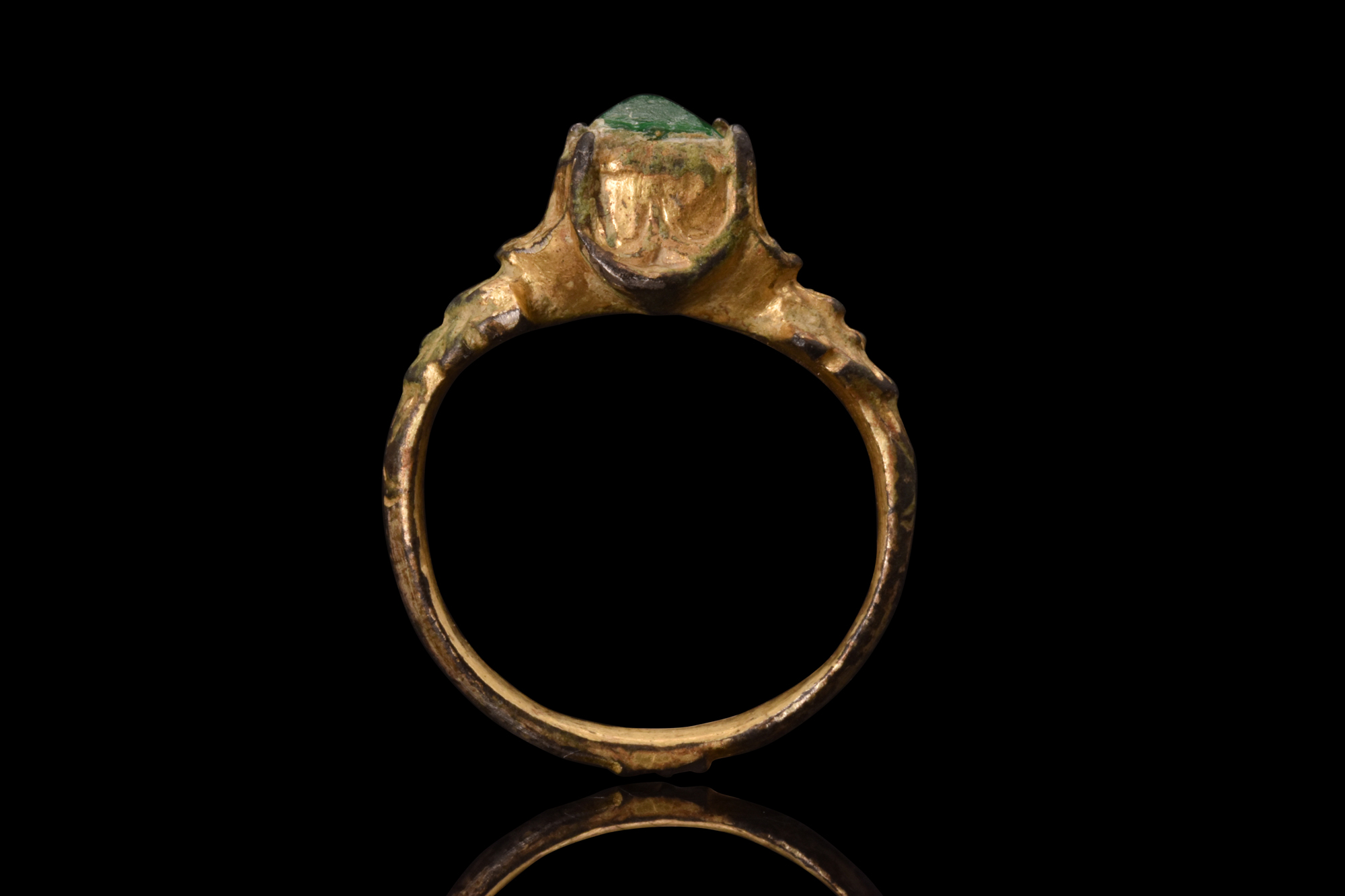 LATE MEDIEVAL GILT BRONZE RING WITH GEM - Image 6 of 6