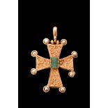 BYZANTINE GOLD CROSS PENDANT WITH PEARLS
