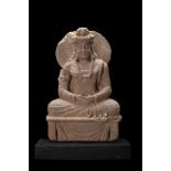 GANDHARAN SCHIST SEATED BODHISATTVA MAITREYA