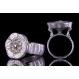 HEAVY MEDIEVAL SILVER FLORAL-SHAPED RING