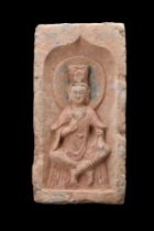 CHINESE, NORTHERN WEI TERRACOTTA TILE WITH BUDDHA - TL TESTED