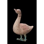 CHINESE HAN DYNASTY TERRACOTTA GOOSE ON BRONZE LEGS - TL TESTED