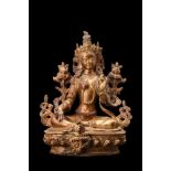 TIBETAN GILT BRONZE FIGURE OF AVALOKITESHVARA